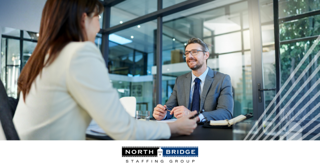 Job applicant in an interview with a professional in corporate attire