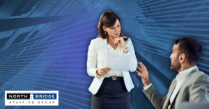 A recruiter speaks with a candidate, carefully matching him with the right role.